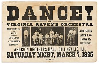 (ENTERTAINMENT--MUSIC.) Pair of posters for two early jazz acts, the Clouds of Joy and Virginia Ravens.